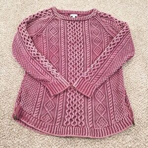 LL Bean Signature Sweater Womens Medium Purple Fisherman Cable Tunic Side Zips